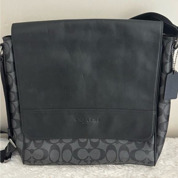 COACH Men's Black Houston Map Messenger Bag  with Adjustable Strap - Picture 2 of 13